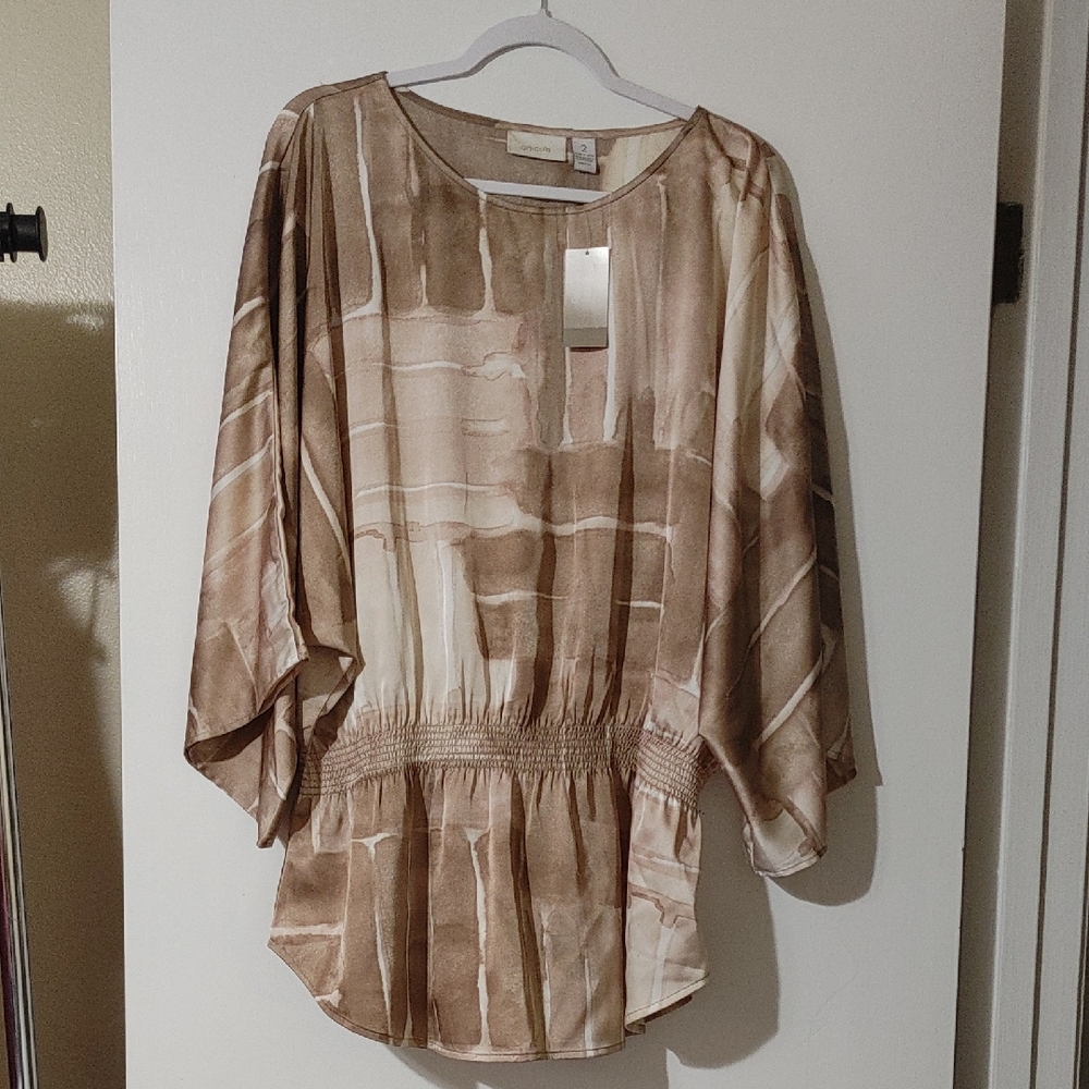 Chico's Gold Relaxed Tunic with 3/4 Sleeves